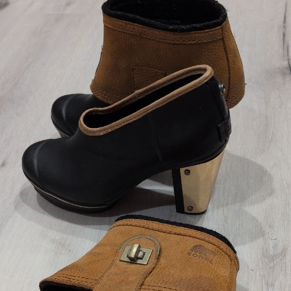 Sorel Women's Black and Tan Heeled Boots - Picture 5 of 10